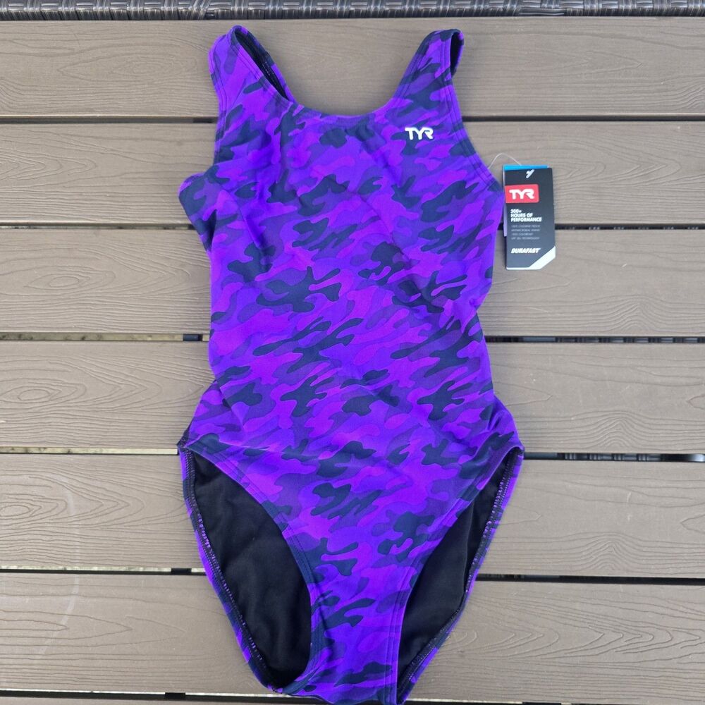 TYR Women's Durafast Purple Camo Maxfit One piece Swimsuit Sz 30 NEW